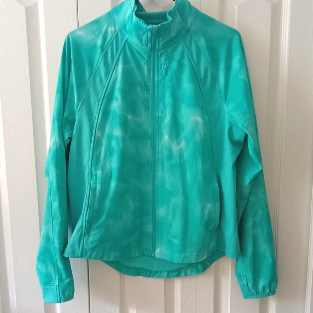 Athleta Run With It Zip Up Track Jacket Sz MP M Petite Aqua Tie-dye Lightweight